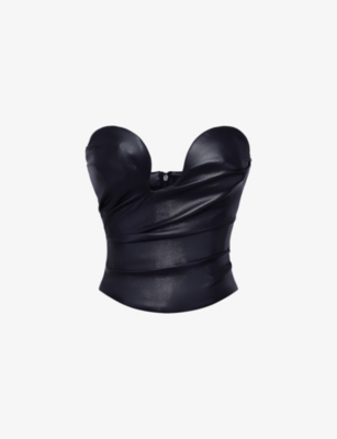 HOUSE OF CB: Saffira corseted faux-leather top