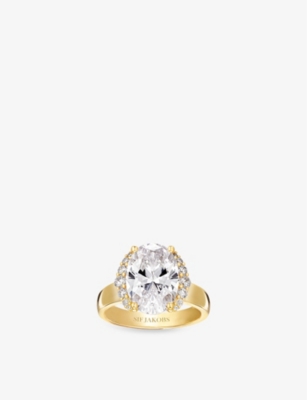 SIF JAKOBS: Ellisse Grande 18ct yellow gold-plated sterling silver and zirconia cocktail ring
