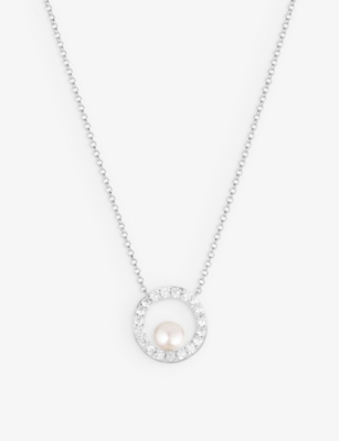SIF JAKOBS: Ponza Circolo sterling-silver, zirconia and freshwater pearl pendant necklace