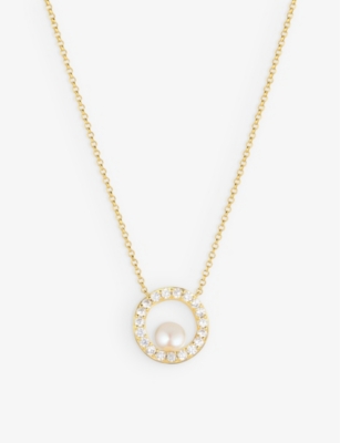 SIF JAKOBS: Ponza Circolo 18ct yellow gold-plated sterling silver, zirconia and freshwater pearl pendant necklace