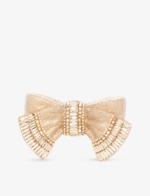 JUDITH LEIBER COUTURE: Bow Deco crystal-embellished brass clutch bag