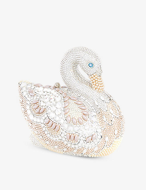 JUDITH LEIBER COUTURE: Swan Viveka crystal-embellished brass clutch bag