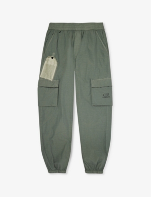 CP COMPANY: Brand-embroidered flap-pocket cotton-jersey jogging bottoms