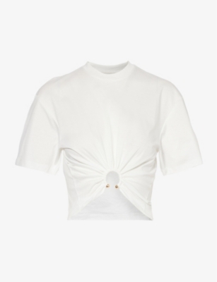RABANNE: Haut ring-pendant cotton-jersey T-shirt