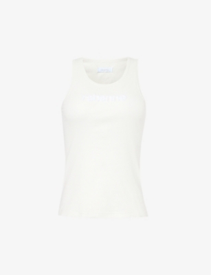 RABANNE: Scoop-neck ribbed stretch-cotton top