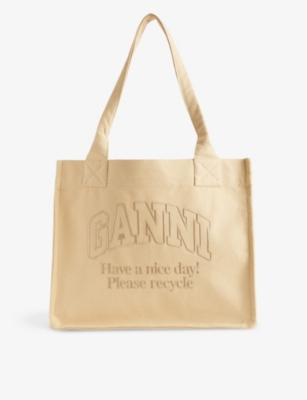 GANNI: Easy Shopper logo-embroidered recycled-cotton tote bag