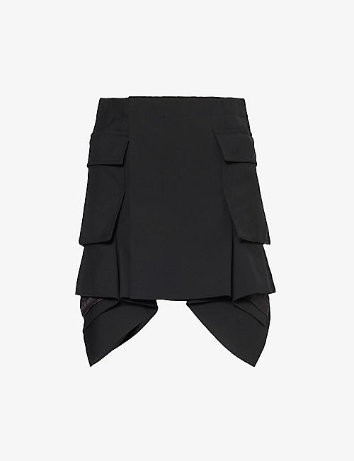 SACAI: Layered-hem flap-pocket woven mini skirt