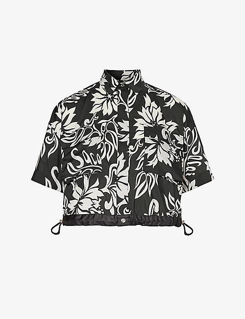 SACAI: Floral-pattern boxy-fit woven shirt