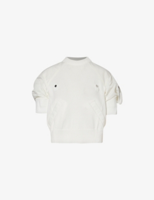 SACAI: Puffed-sleeve cotton-blend knitted top