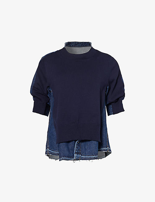 SACAI: Raw-hem denim and knitted relaxed-fit top