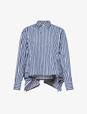 SACAI: Godet-insert striped cotton-poplin shirt