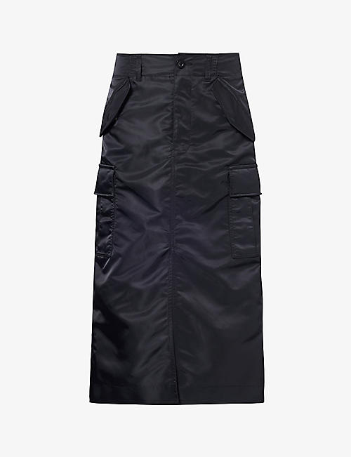 SACAI: Pleated-panel flared-hem shell midi skirt