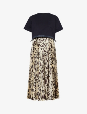 SACAI: Layered abstract-pattern cotton-jersey midi dress