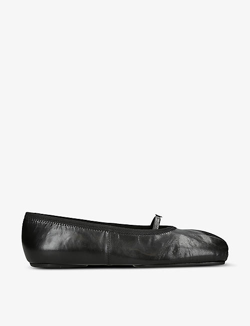 GIVENCHY: Ruched square-toe leather ballet flats