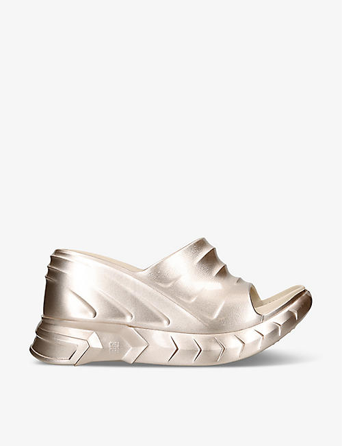 GIVENCHY: Marshmallow chunky-sole metallic-rubber wedge mules