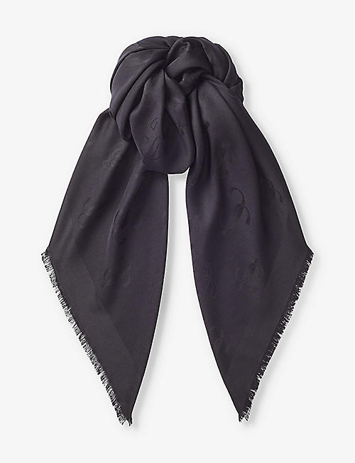 JIMMY CHOO: Emani brand-print silk-blend scarf