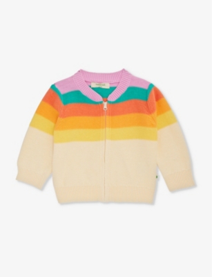 THE BONNIE MOB: Rainbow-strip knitted organic-cotton cardigan 3-36 months