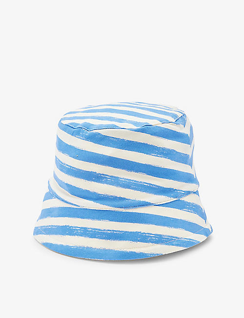 THE BONNIE MOB: Stripe-print wide-brim stretch-organic-cotton bucket hat 0-24 months