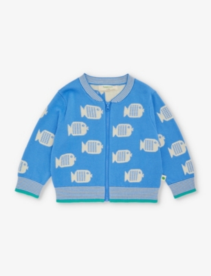 THE BONNIE MOB: Graphic-intarsia zip-up organic cotton-knit cardigan 3-36 months