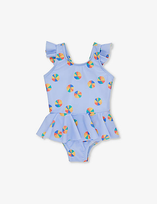 THE BONNIE MOB: Graphic-print frilled-trim stretch-recycled-polyester swimsuit 0-36 months