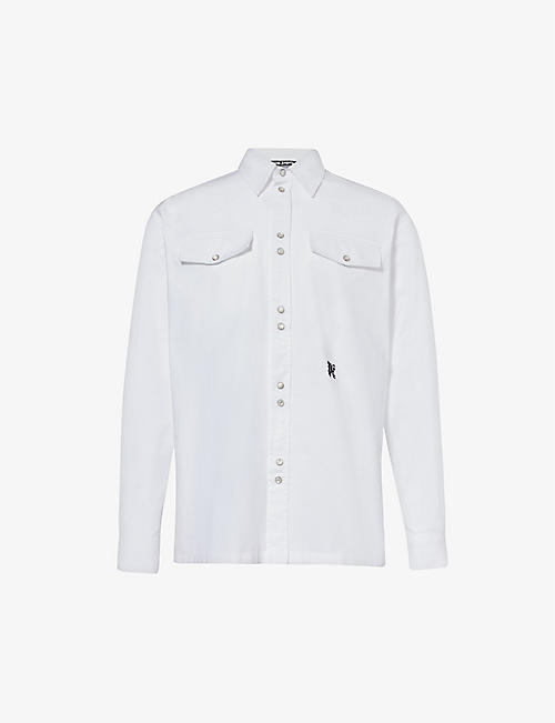 PALM ANGELS: Brand-embroidered point-collar cotton shirt
