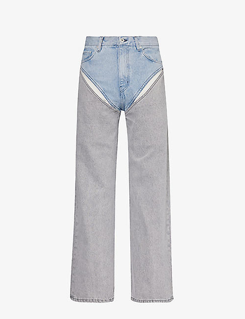 Y/PROJECT: Contrast-panel straight-leg organic-denim jeans
