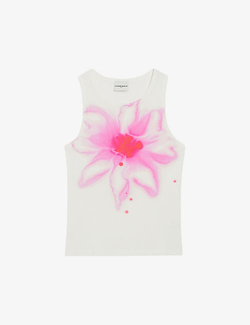 CLAUDIE PIERLOT: Floral-print sleeveless cotton T-shirt