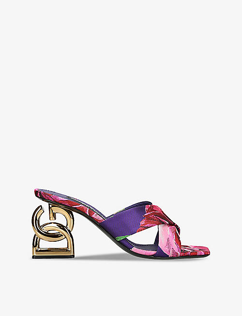 DOLCE & GABBANA: Block-logo floral-pattern jacquard heeled sandals