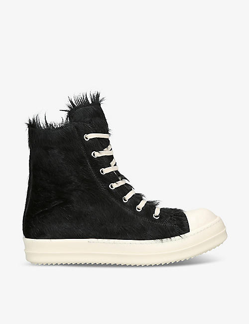 RICK OWENS: Serrated-sole pony-hair high-top trainers