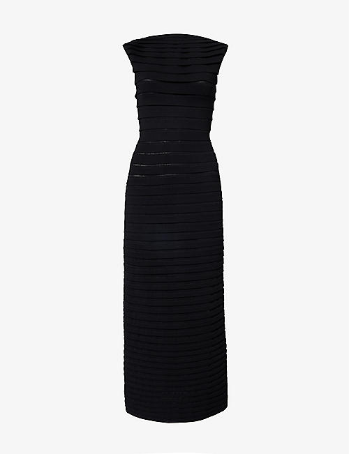 ALAIA: Striped slim-fit knitted maxi dress