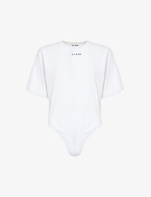 ALAIA: Brand-embroidered round-neck cotton-jersey body