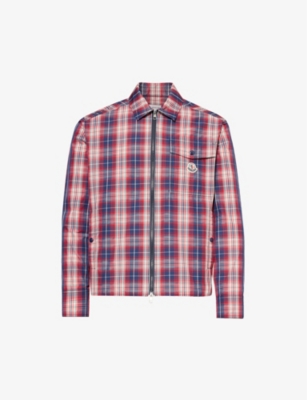MONCLER: Check-pattern zip-up relaxed-fit shell shirt
