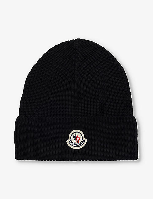 MONCLER: Brand-patch ribbed cotton-knit beanie