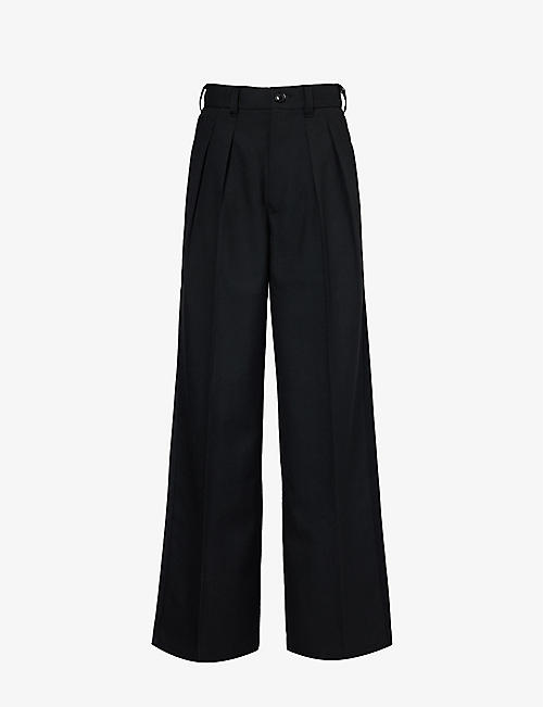 SHIRO SAKAI: Pleated wide-leg mid-rise wool trousers