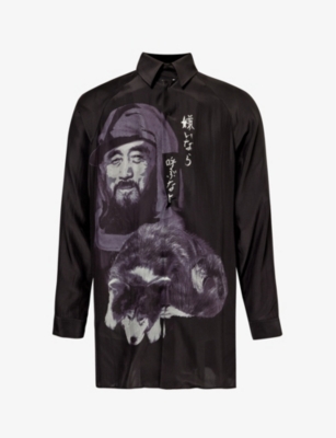 YOHJI YAMAMOTO: Graphic-print relaxed fit silk shirt