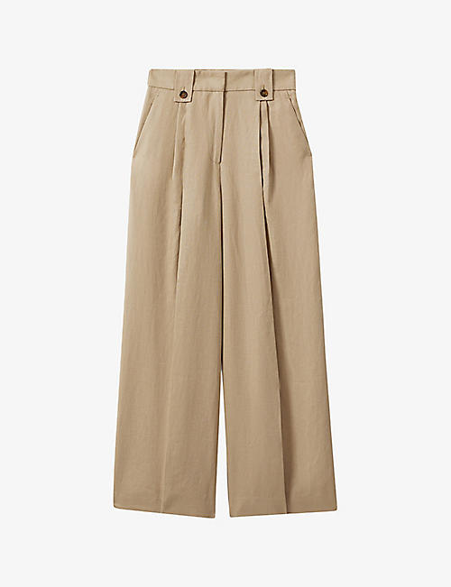 REISS: Leila wide-leg high-rise linen trousers