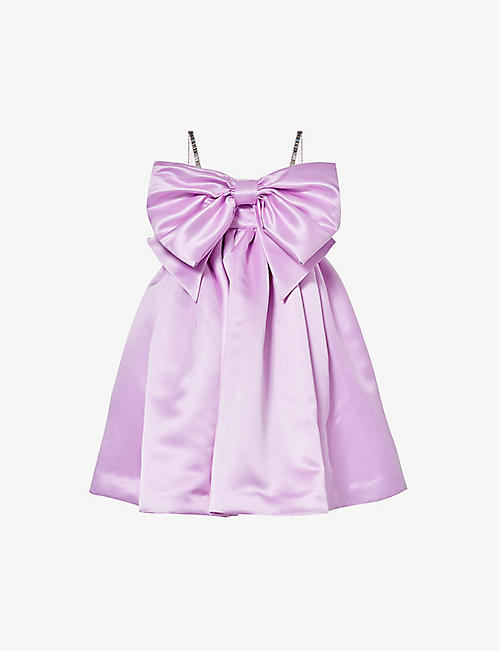 NINA RICCI: Bow-embellished flared satin mini dress