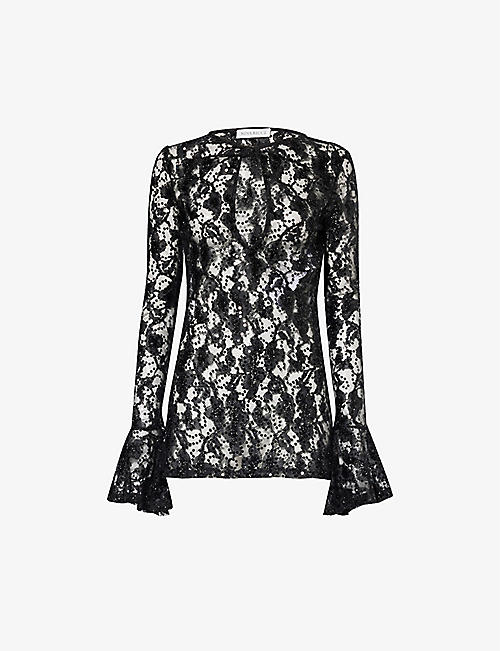NINA RICCI: Sequin-embellished bell-sleeve lace top