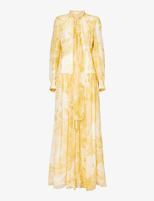 ERDEM: Floral-pattern high-neck silk gown
