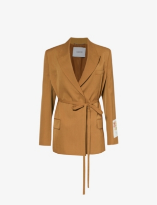 ERDEM: Brand-patch belted relaxed-fit woven-blend blazer