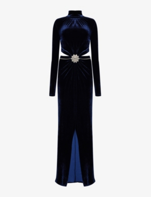 RABANNE: Crystal-embellished cut-out velvet maxi dress