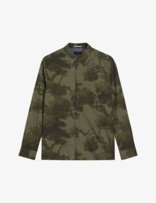 TED BAKER: Goxhill leaf-print regular-fit cotton shirt