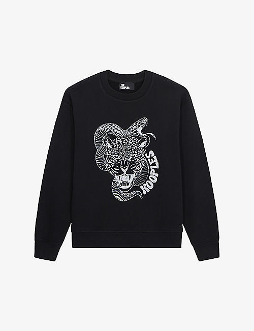 THE KOOPLES: Snake-leopard serigraphy embellished cotton-jersey sweatshirt