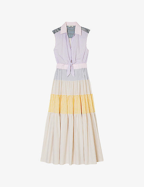SANDRO: Patchwork tie-waist cotton maxi dress