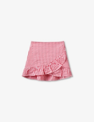 BENETTON: Vichy gingham-print elasticated-waist cotton mini skirt 6-14 years