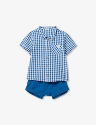BENETTON: Logo-embroidered gingham shirt and shorts set 1-18 months