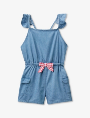BENETTON: Bow-embellished patch-pocket cotton playsuit 18 months-6 years