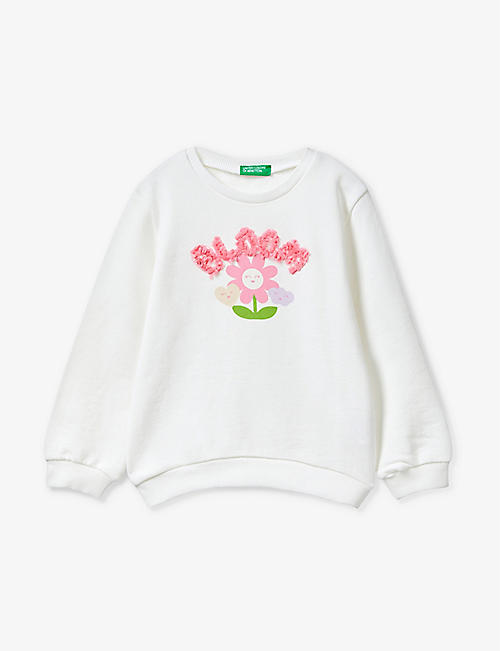 BENETTON: Petal-embroidered regular-fit organic-cotton sweatshirt 18 months-6 years