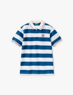 BENETTON: Logo-embroidered striped cotton polo shirt 6-14 years