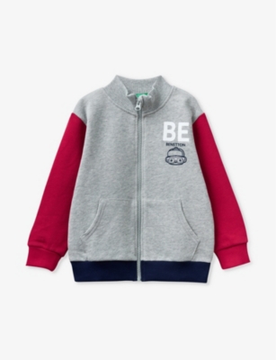 BENETTON: Logo-print zip-up cotton sweatshirt 18 months-6 years